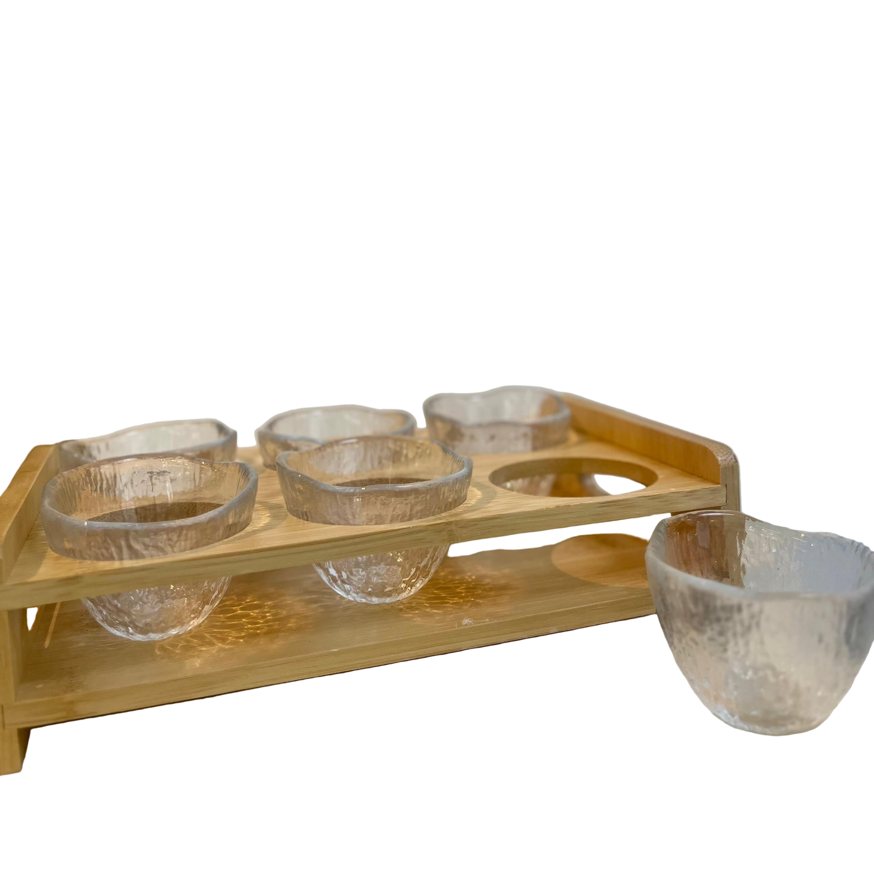 Sake Set - 6 Glasses with Wooden Tray