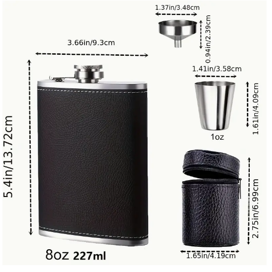 Flask Set: Flask, Pourer & Stainless Steel Shots