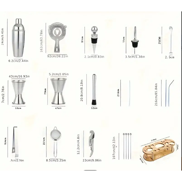 Cocktail Bartender Kit Set 23 pcs - Stainless Steel