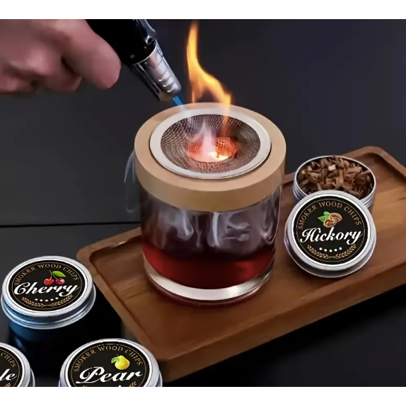 Wooden Smoker Kit with 4 Flavor Wood Chips - for Whiskey & Cocktails