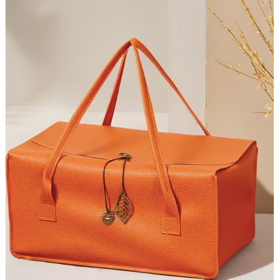 Orange Leather Wine Gift Bag - 2-3 Bottles