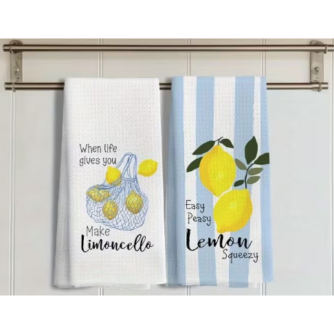 Set of 2 Lemon-Themed Kitchen Dish Towels