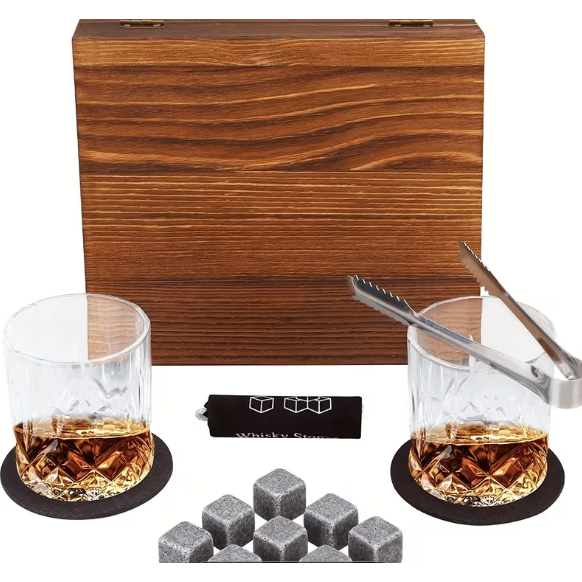 Whisky Glasses Set with Ice Tong and Stones