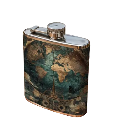Artistic World Map Leather Flask