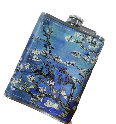 White Flowers Leather Flask
