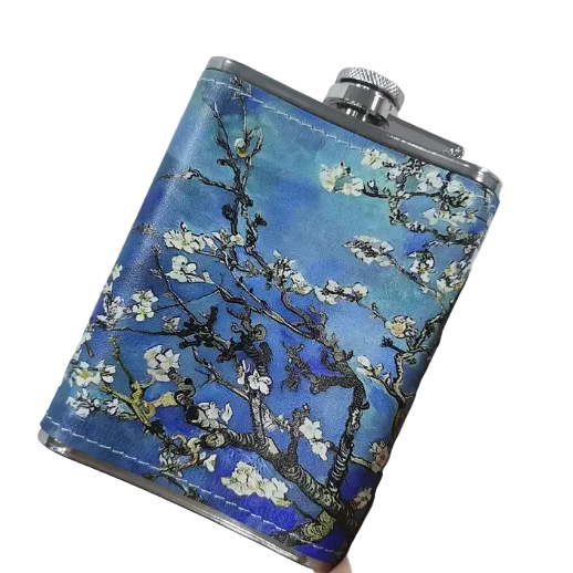 White Flowers Leather Flask