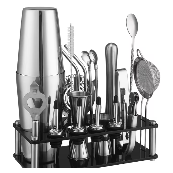 Cocktail Bartender Set 20pcs - Stainless Steel w/ Acrylic Base