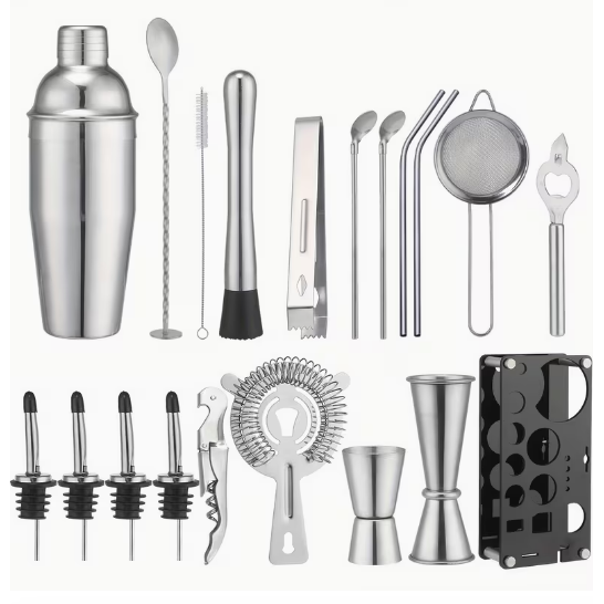 Cocktail Bartender Set 20pcs - Stainless Steel w/ Acrylic Base