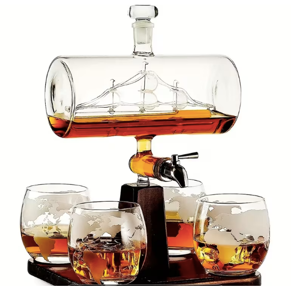 Whiskey & Wine Decanter + 4 Glasses