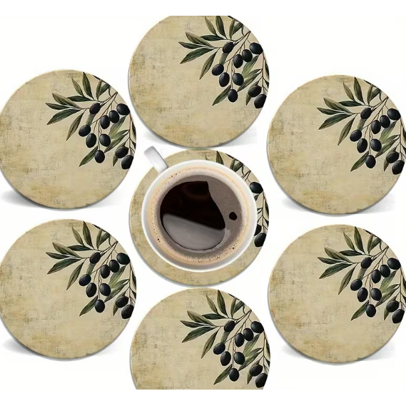 Wooden Coasters - 6pcs Olive Design