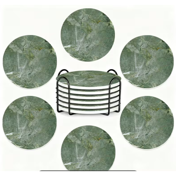 Coasters - Set of 4 Retro Green Marble Ceramic Coaster