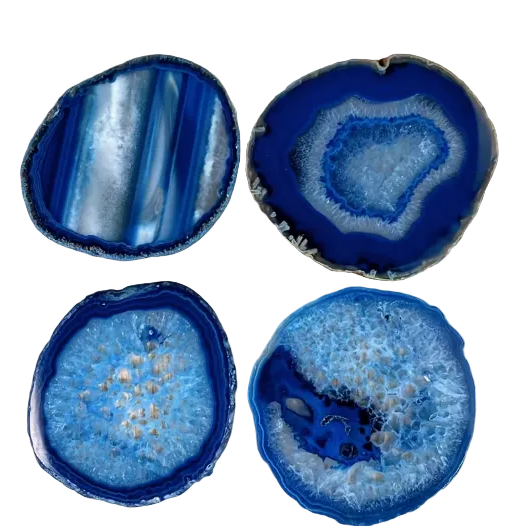 Coasters - 4 pcs Agate Slice Blue Color Geode Coaster