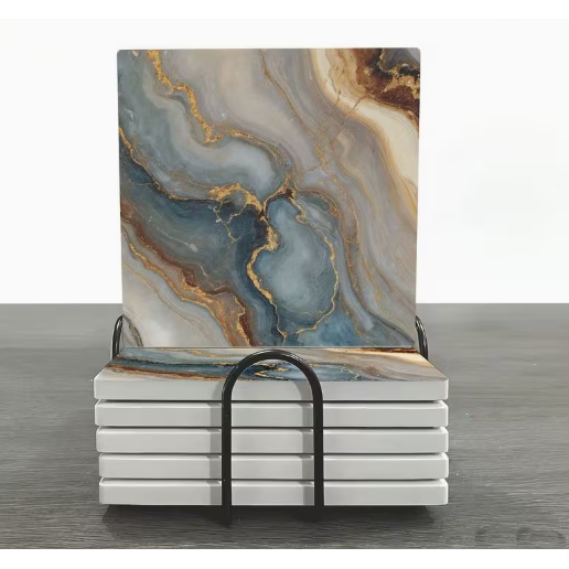 Coasters - 4pcs Marble Coaster Set with Metal Holder