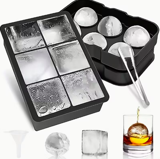 Silicone Ice Tray 2-Pack Set (Square + Sphere)