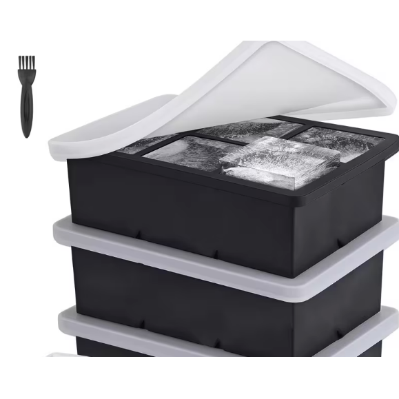 Silicone Ice Tray 2 Six-Cell Square + 1 Cleaning Brush + 2 Lids