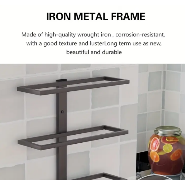 Black Metal Wall-Mounted Wine Rack - 4 Layers