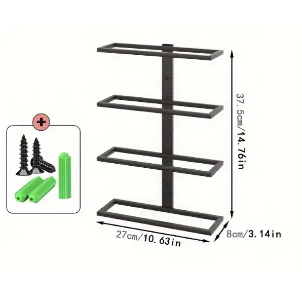 Black Metal Wall-Mounted Wine Rack - 4 Layers