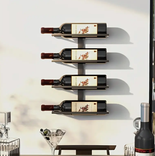 Black Metal Wall-Mounted Wine Rack - 4 Layers