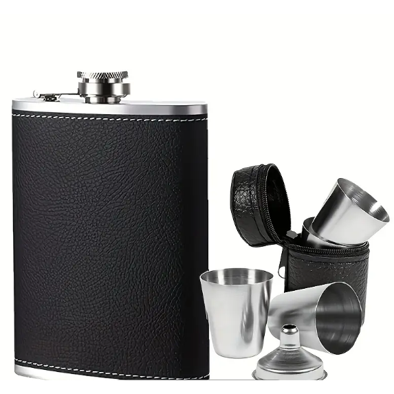 Flask Set: Flask, Pourer & Stainless Steel Shots