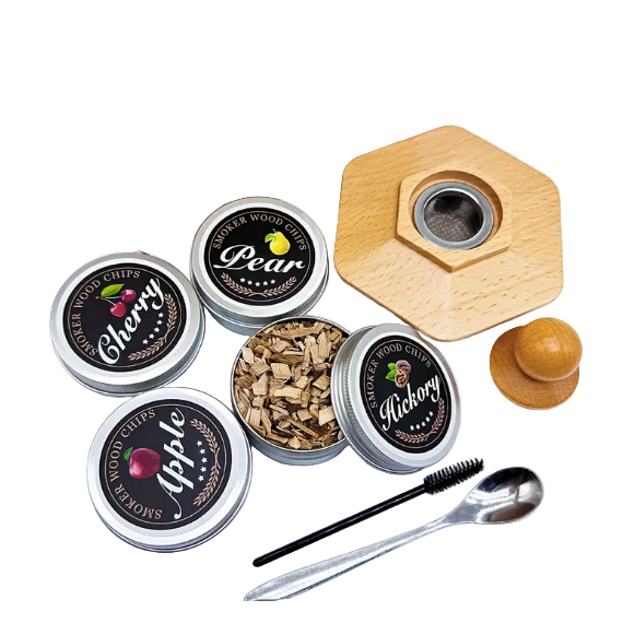 Wooden Smoker Kit with 4 Flavor Wood Chips - for Whiskey & Cocktails