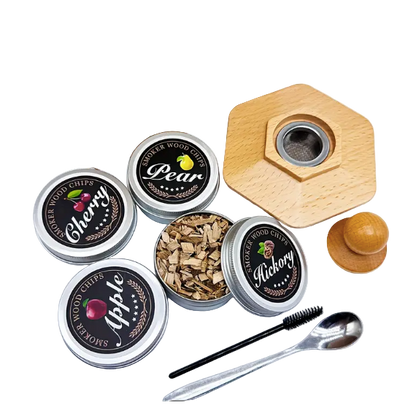 Wooden Smoker Kit with 4 Flavor Wood Chips - for Whiskey &amp; Cocktails