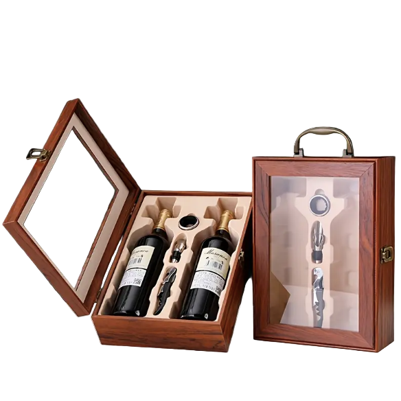 Wooden Wine Gift Box - Fits 2 Bottles (with accessories)