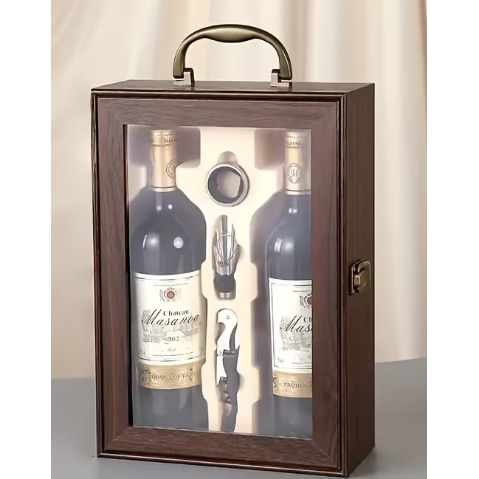 Two Wine Bottle Wooden Gift Box with Accessories