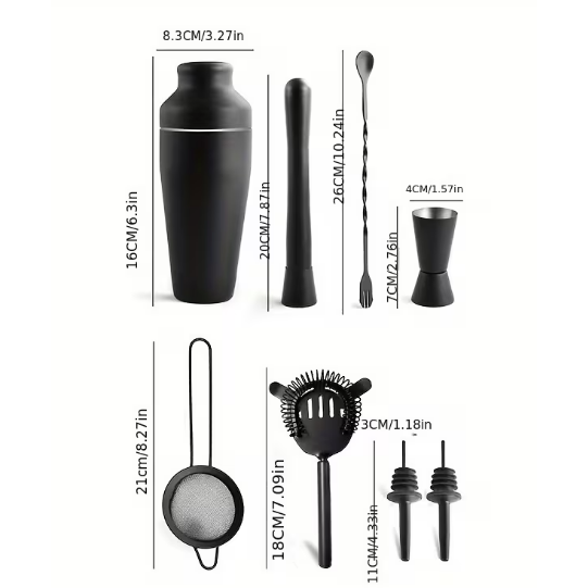 Cocktail Shaker Set 8 pcs - Black