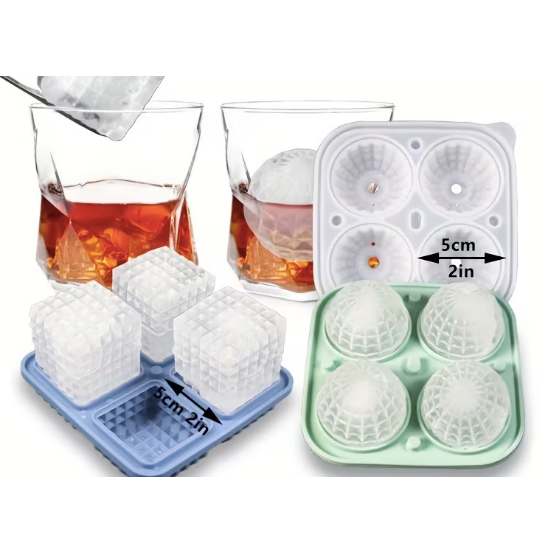 3D Diamond-Pattern Ice Cube Tray - Round &amp; Square Shape