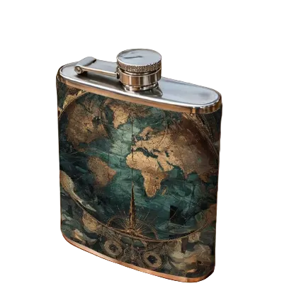 Artistic World Map Leather Flask