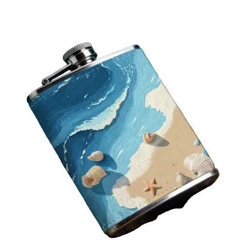 Sea Waves Beach Leather Flask