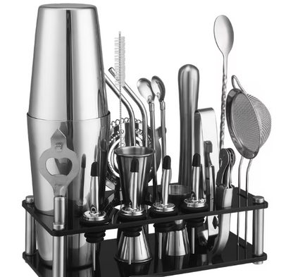 Cocktail Bartender Set 20pcs - Stainless Steel w/ Acrylic Base