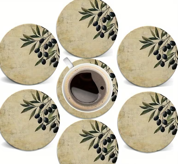 Wooden Coasters - 6pcs Olive Design