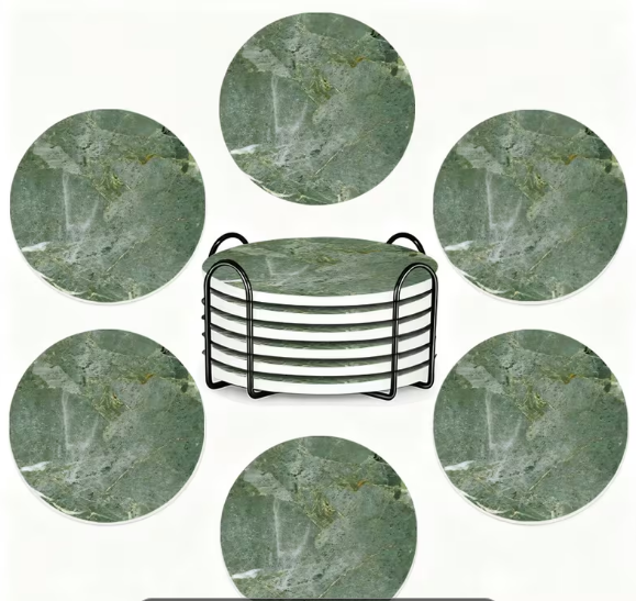 Coasters - Set of 6 Retro Green Marble Ceramic Coaster