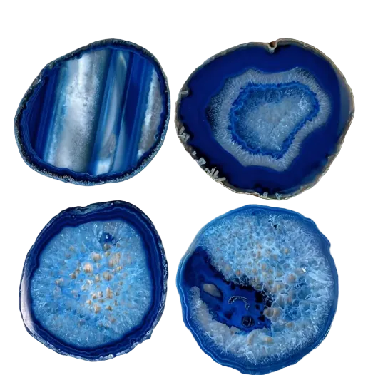 Coasters - 4 pcs Agate Slice Blue Color Geode Coaster