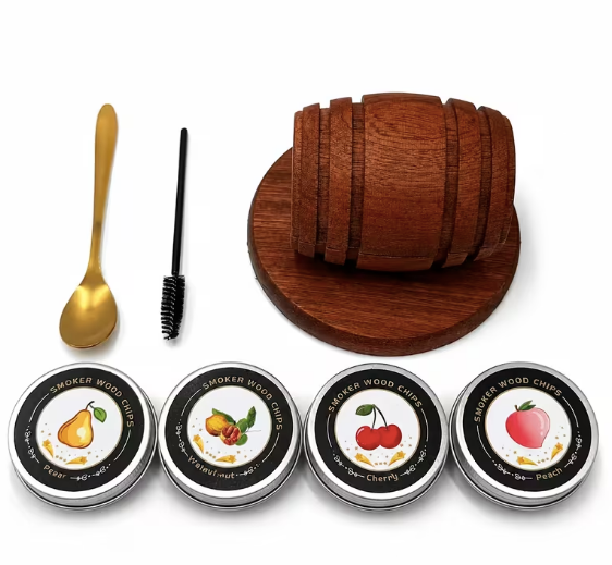 Barrel Shaped Wooden Smoker Kit with 4 Flavor Wood Chips