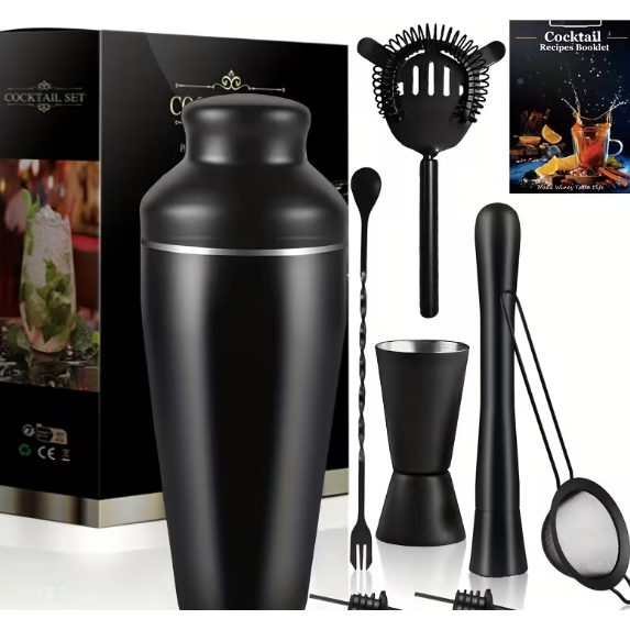 Cocktail Shaker Set 8 pcs - Black