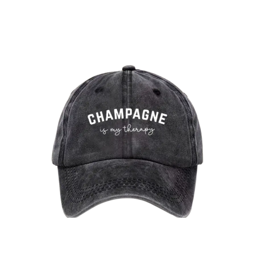 Baseball Cap Champagne is My Therapy - Black
